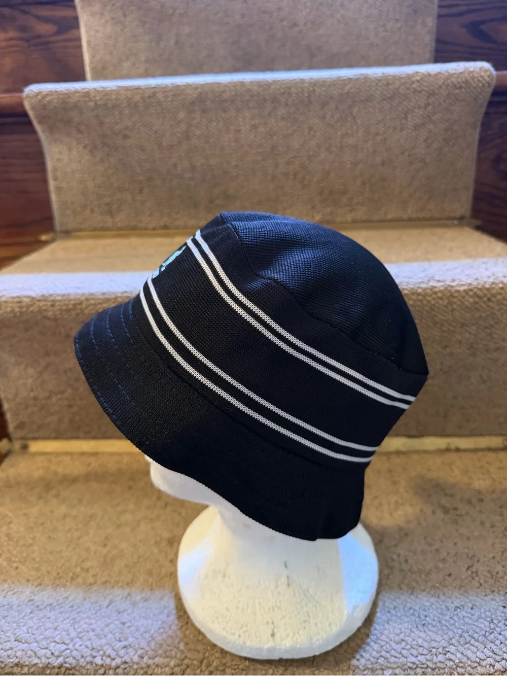 Kangol Black Bucket Hat with White Stripes